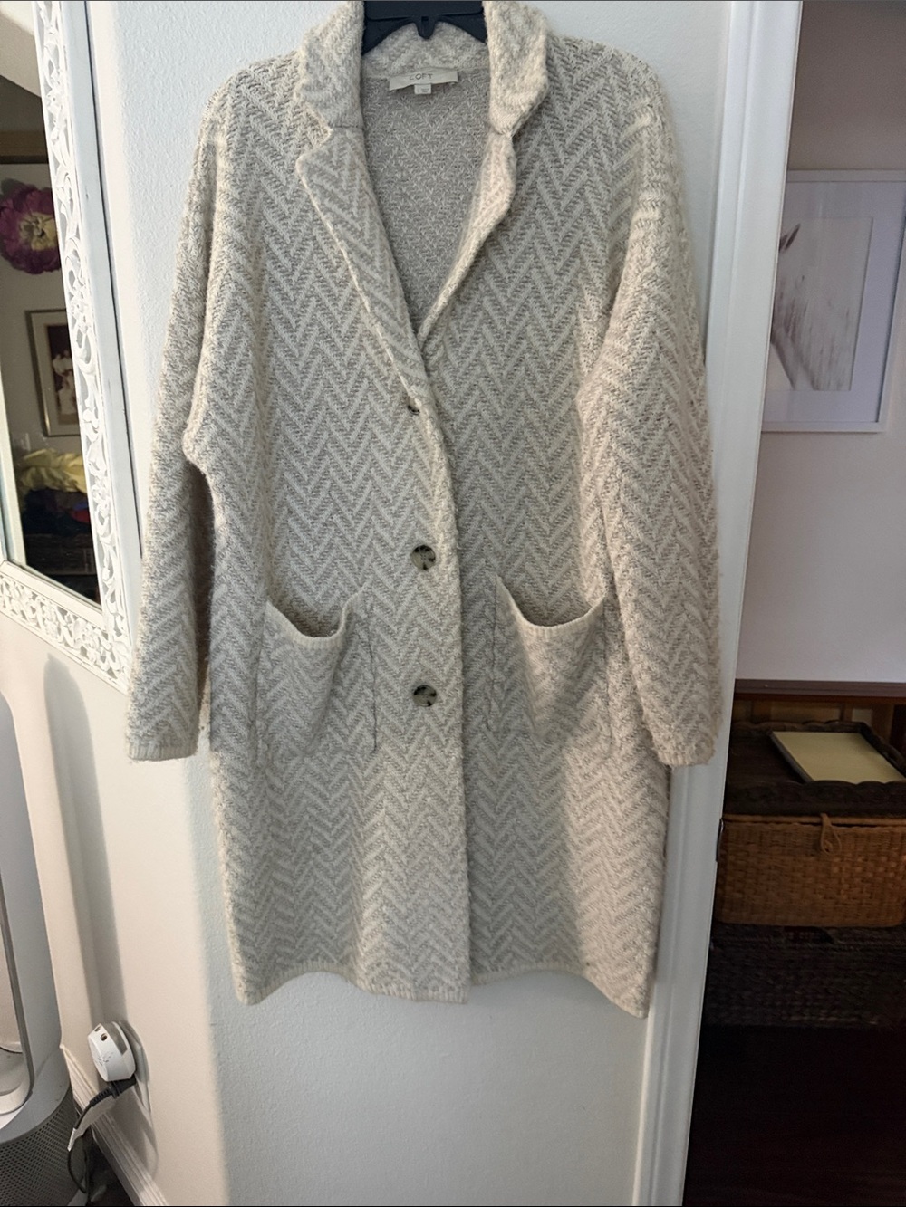 Cozy Neutral Herringbone Long Cardigan Sweater coat